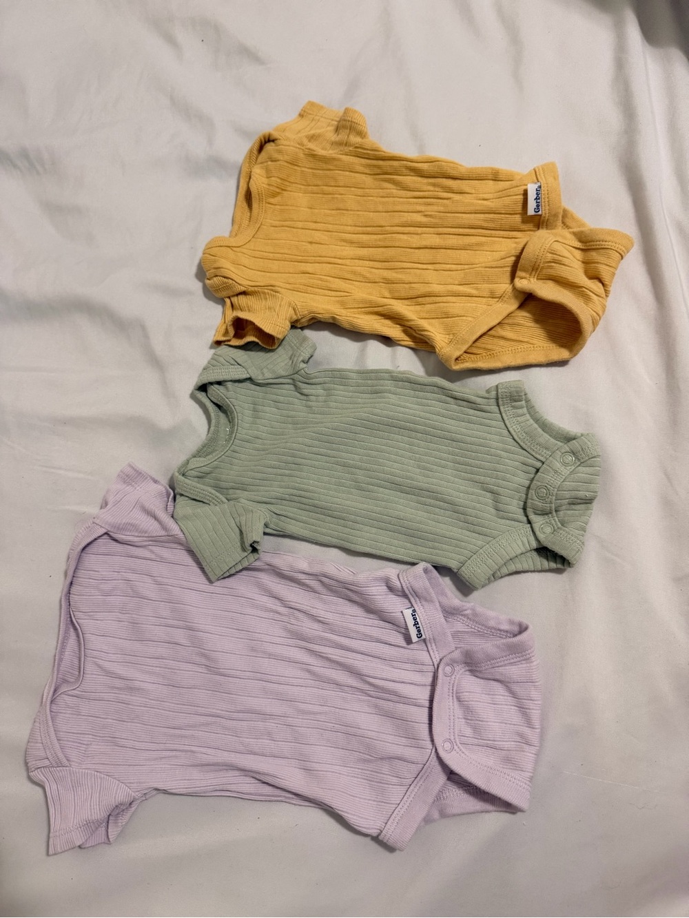 Carter's Short Sleeve Ribbed Bodysuit Set in Mustard, Sage, Lavender